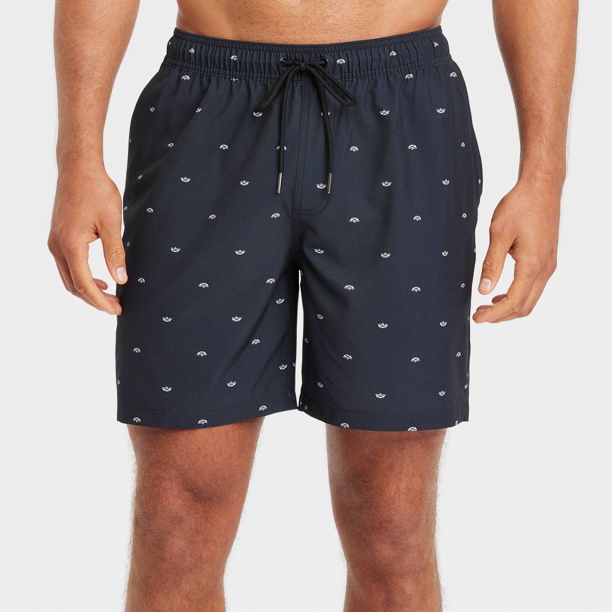 Men's 7" Leaf Print Swim Shorts with Boxer Brief Liner - Goodfellow & Co™ Navy Blue | Target