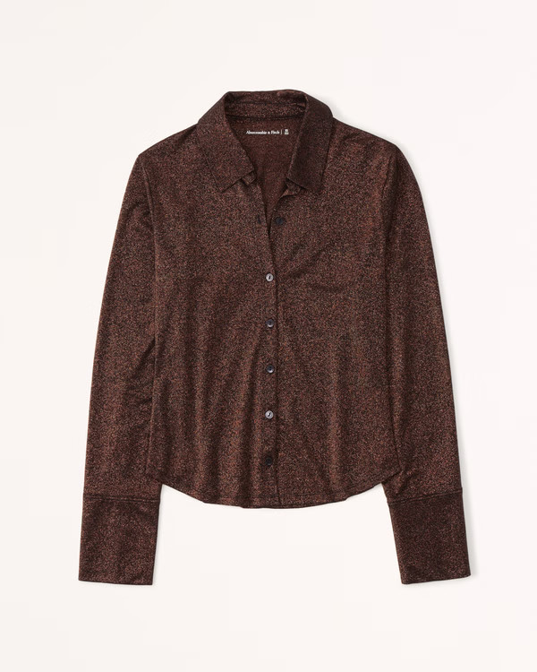 Long-Sleeve Sparkle Button-Up Top | Abercrombie & Fitch (US)