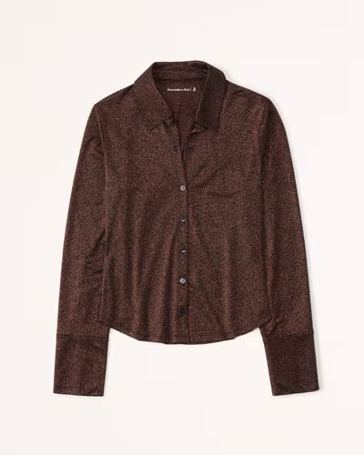 Long-Sleeve Sparkle Button-Up Top | Abercrombie & Fitch (US)