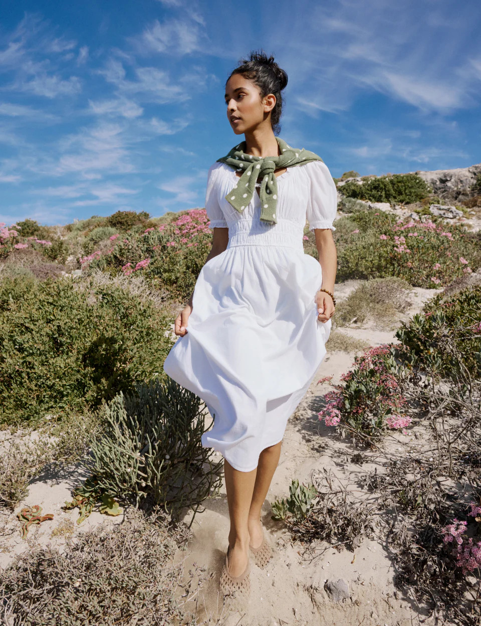 White Milkmaid Puff Sleeve Tula Midi Dress | Nobody's Child