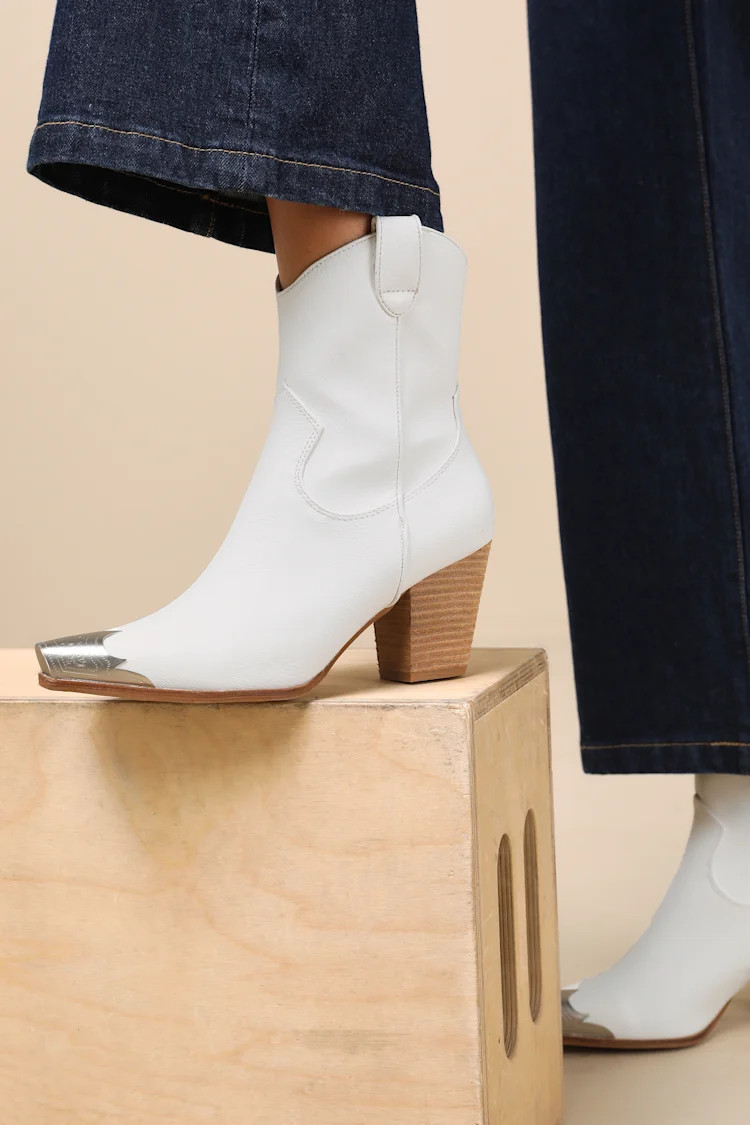 Naiya White Western Ankle Boots | Lulus