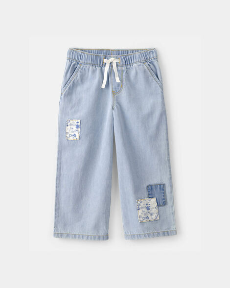 OshKosh B'gosh Toddler Girls Girl Patchwork Drawstring Wide-Leg Pants - Light Wash 3T Blue | Carter's Inc