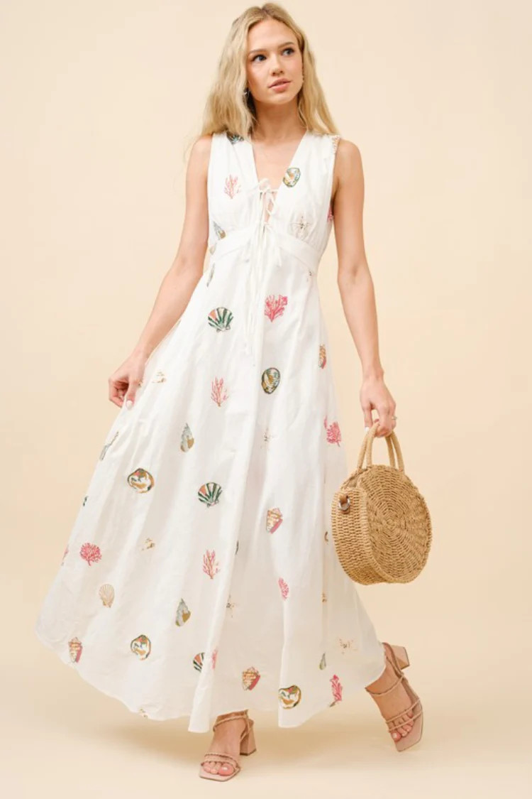 Lagos Seashell Embroidered Maxi Dress | Confête