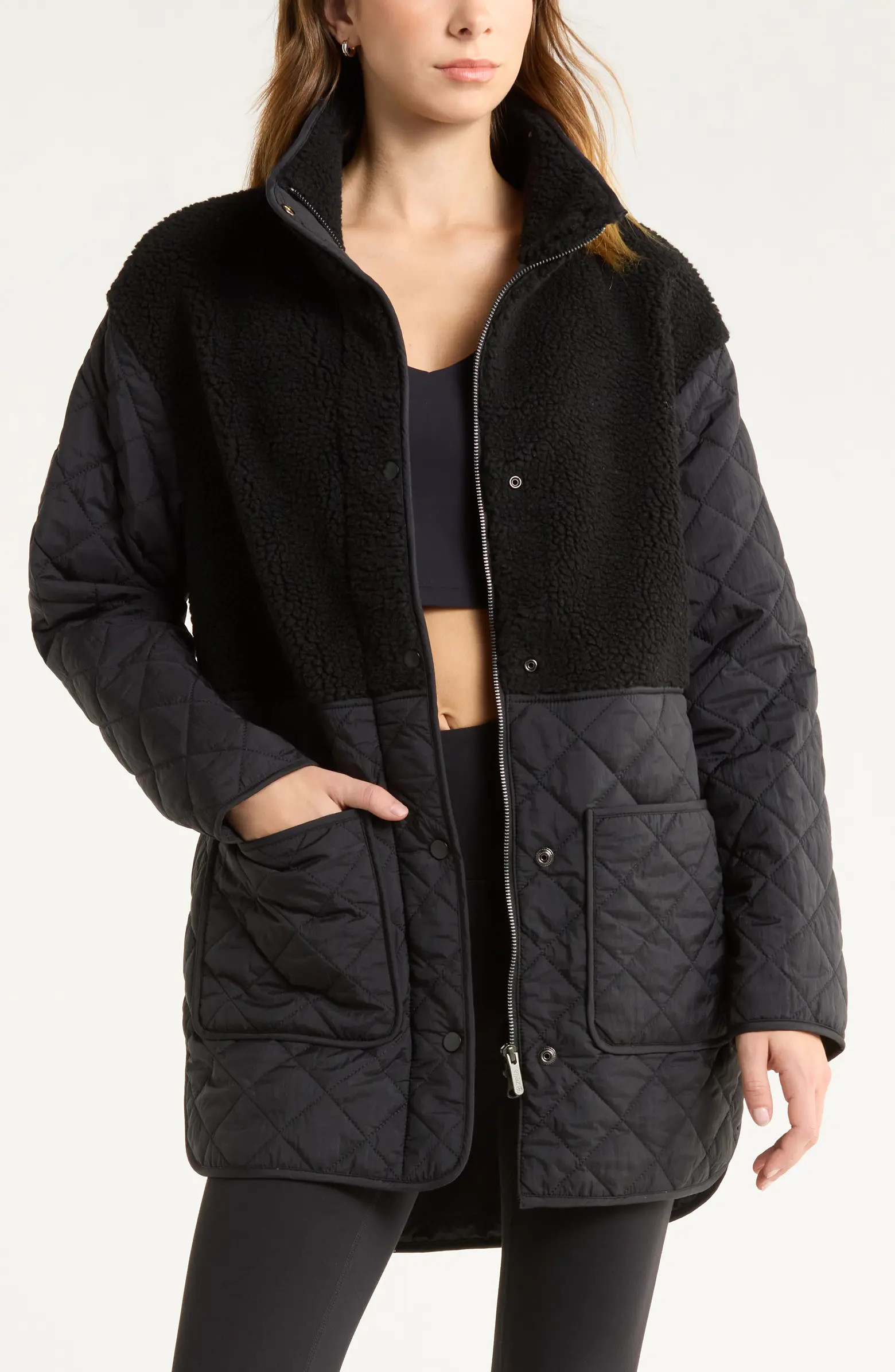Faux Shearling Hybrid Quilted Long Jacket | Nordstrom