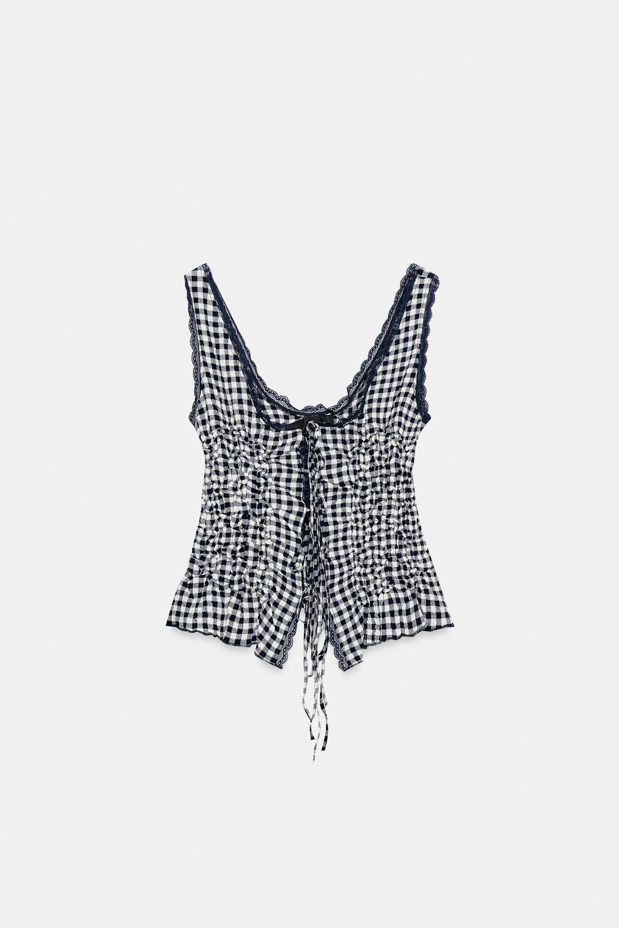 DRAPED GINGHAM TOP | Zara UK