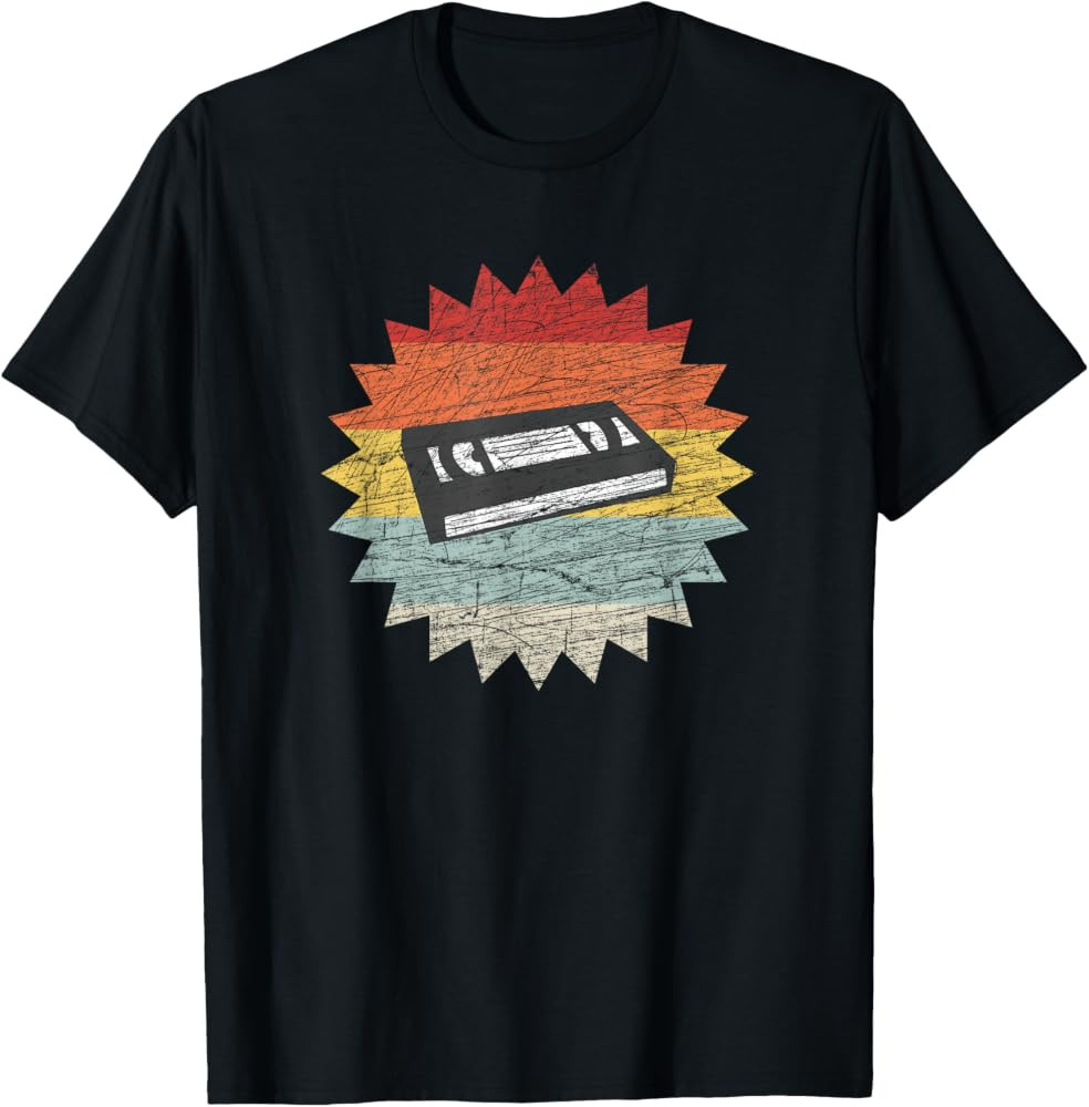 Videocassette VHS Retro Vintage Colorful Logo T-Shirt | Amazon (US)