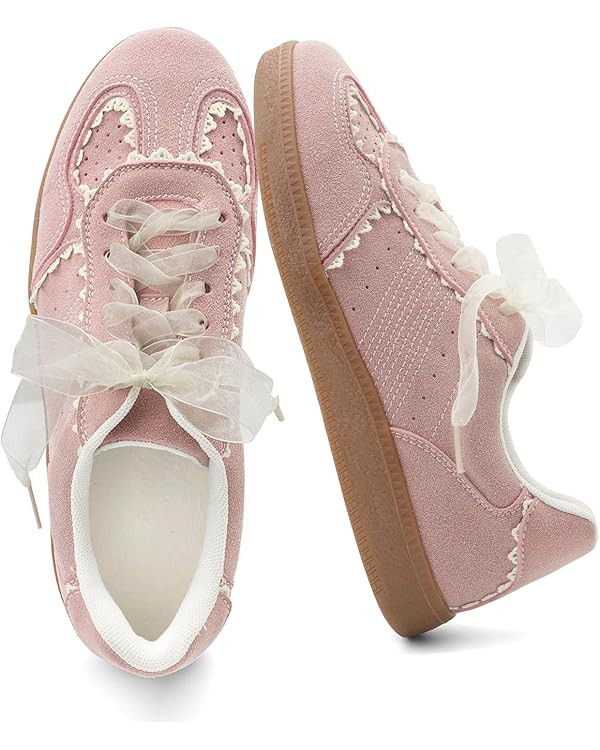 UBWDU Lace Fashion Ballet Sneakers for Women 2025 – Trendy Cute Crochet Ribbon Lace-Up Casual S... | Amazon (US)