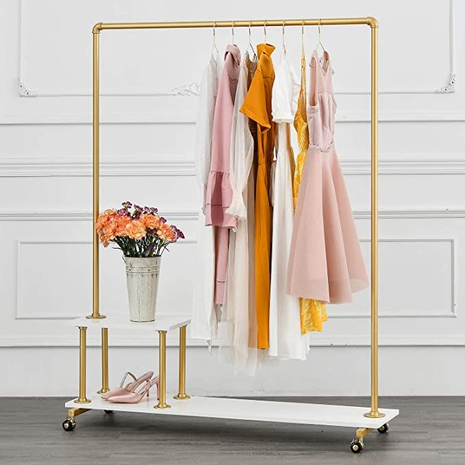 BOSURU Gold Pipe Clothing Rack Garment Rack with Shelves Retail Clothes Display Racks for Boutiqu... | Amazon (US)