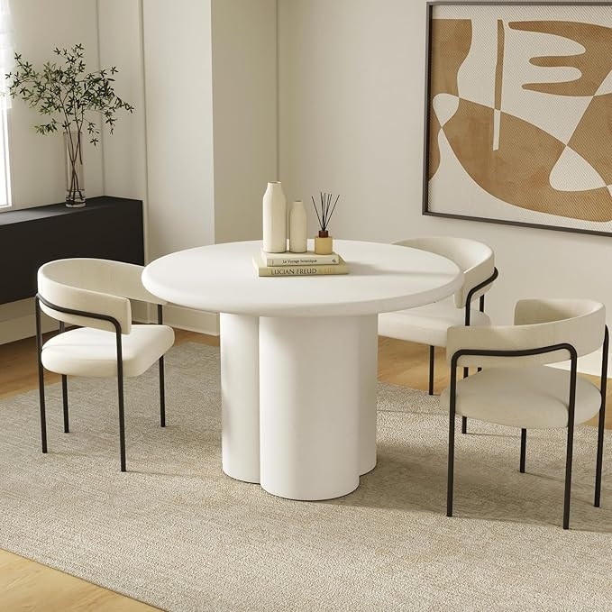 Modern Round Dining Table for 4, 45" Plaster Pedestal Dining Table, White Circle Dining Room Tabl... | Amazon (US)