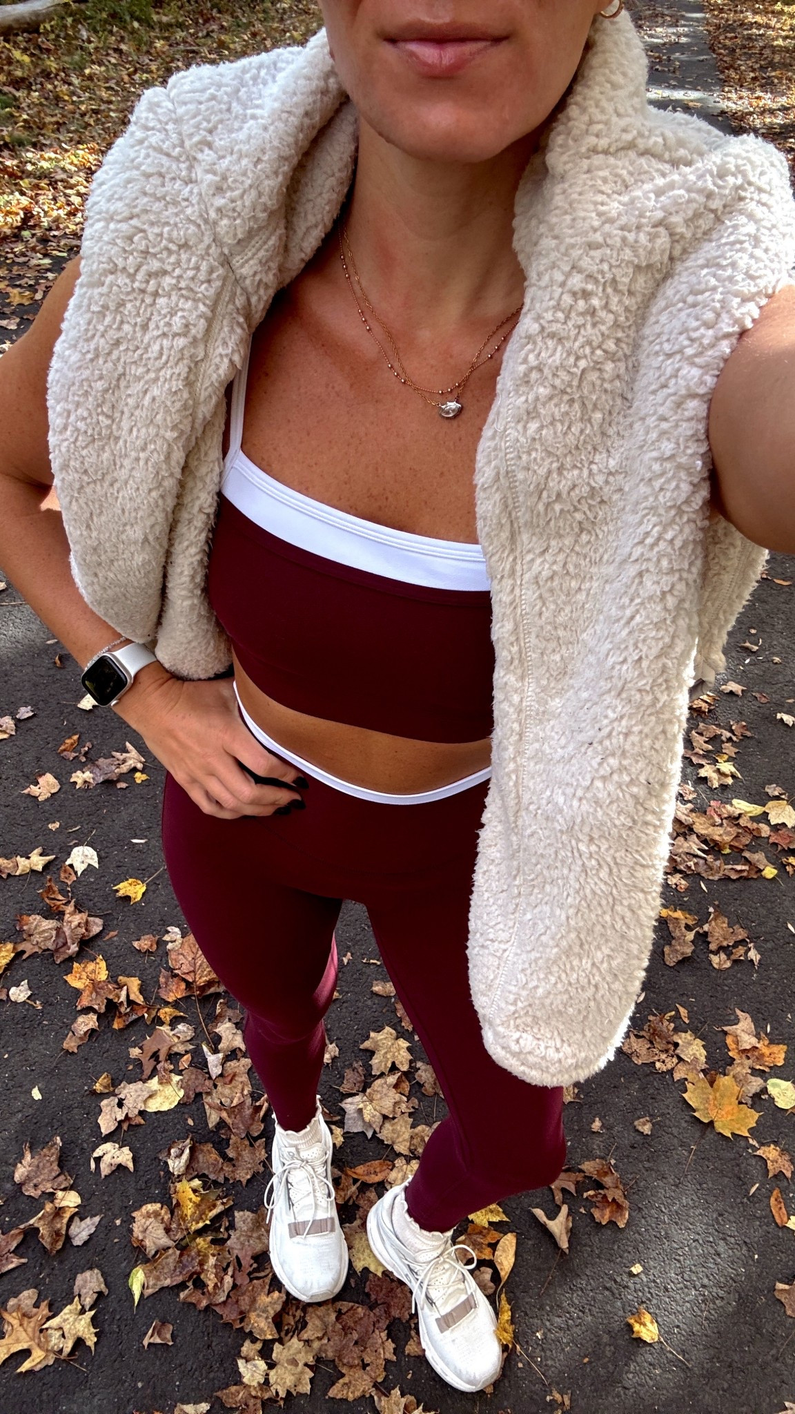 Morning walk fit wearing YPB Abercrombie workout set. Matching set, workout gear, fitness 