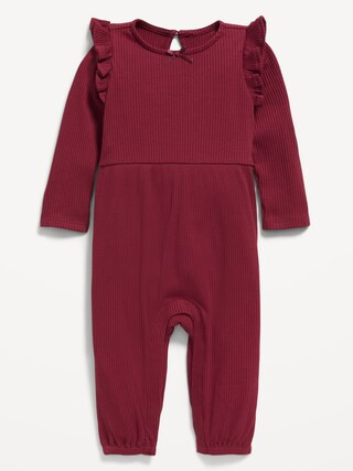 Long-Sleeve Ruffle-Trim Ribbed Jumpsuit for Baby | Old Navy (US)