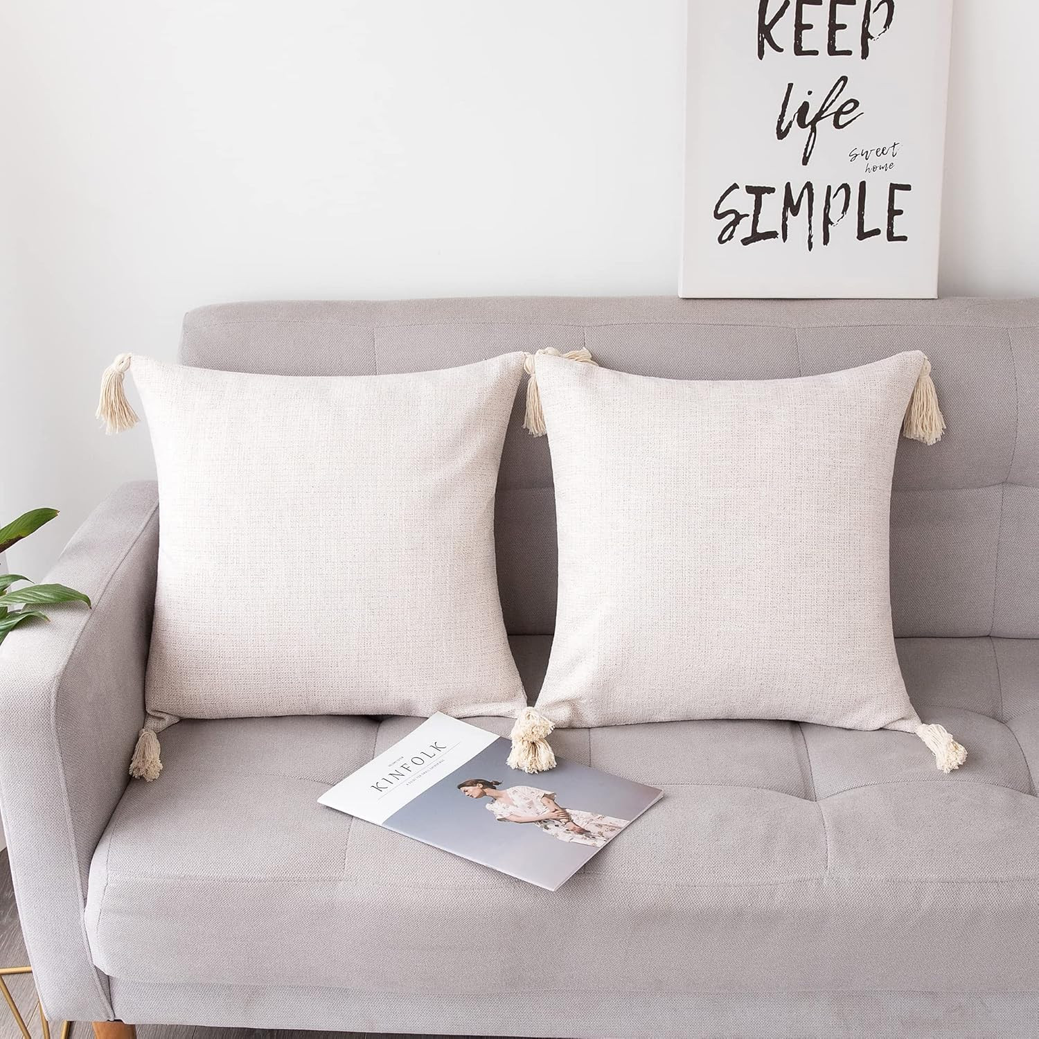 Throw Pillow Covers 20x20 - Decorative Pillows for Couch Set of 2 Rustic Linen Cushion Cover with... | Amazon (US)