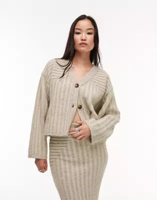 Topshop knitted premium plated cardigan in stone | ASOS (Global)