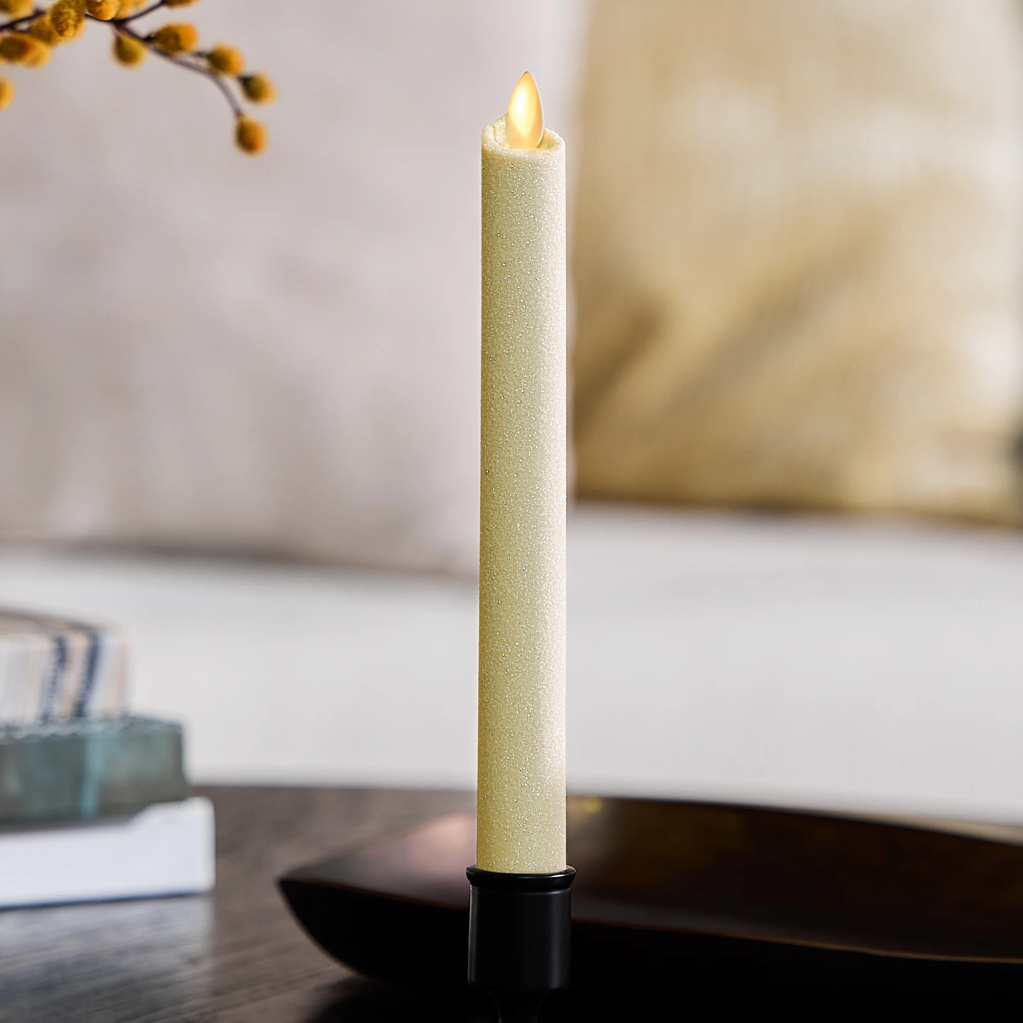 Radiant Ivory Glitter Flameless Candle Taper | Luminara