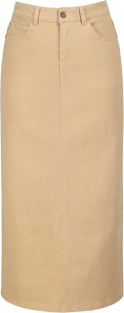 Long Denim Skirt for Women Casual A-Line Denim Maxi Skirt Stretch High Waisted Jean Skirt with Po... | Amazon (US)