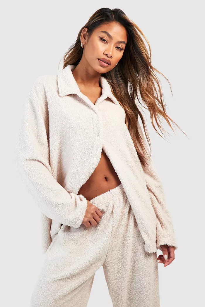 Fluffy Collared Fleece Loungewear Shirt | boohoo (US & Canada)