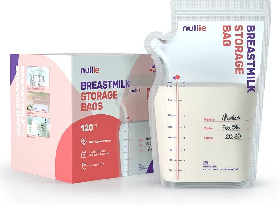 Nuliie 120 Pcs Breastmilk Storage Bags, 8 OZ Breast Milk Storing Bags, BPA Free, Milk Storage Bag... | Amazon (US)