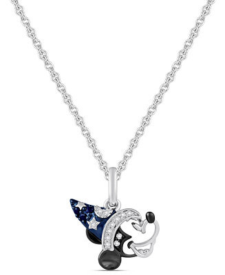Sorcerer's Apprentice Mickey Diamond (1/20 ct. t.w.) & Blue Sapphire (0.030 ct. t.w.) Necklace in... | Macy's