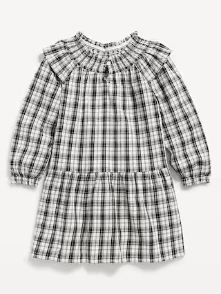 Long-Sleeve Ruffle-Trim Plaid Swing Dress for Toddler Girls | Old Navy (US)