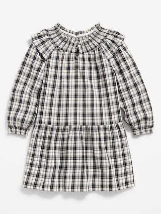 Long-Sleeve Ruffle-Trim Plaid Swing Dress for Toddler Girls | Old Navy (US)