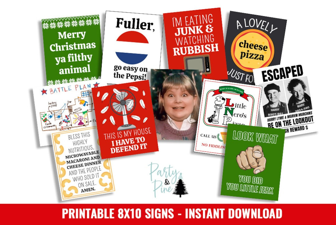 Christmas Party Signs Digital Home Alone Prints Printable INSTANT DOWNLOAD Holiday Fun Movie Nigh... | Etsy (US)
