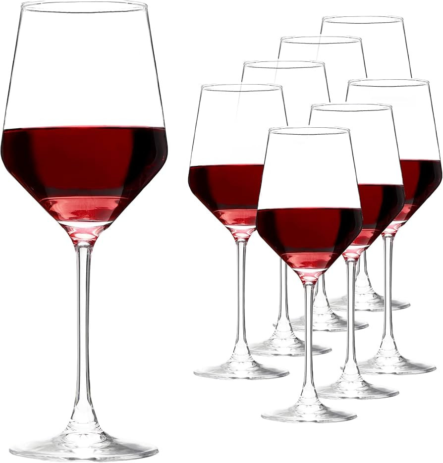 Wine Glasses (Set of 8, 17 Oz), Clear Wine Glasses for Red Wine, Smooth Rim, Dishwasher Safe | Amazon (US)