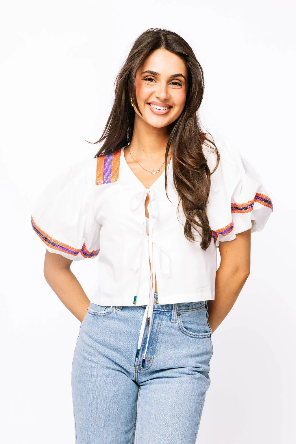 Licensed Sample - Clemson Cotton Tie Front Jersey Top | Queen of Sparkles