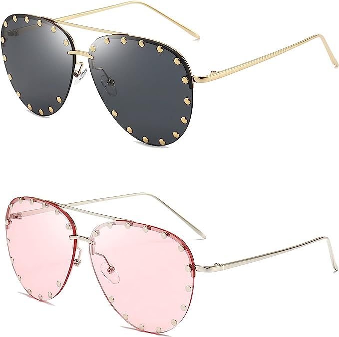 Dollger Studded Sunglasses for Women Fashion Studded Aviator Sunglasses Metal Frame UV 400 | Amazon (US)