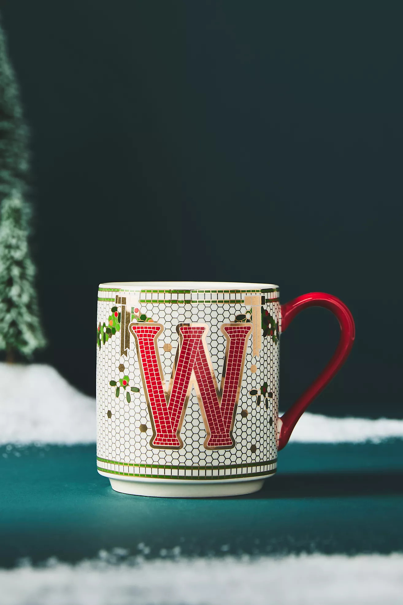 The Bistro Tile Stoneware Monogram Mug: Festive Edition | Anthropologie (US)