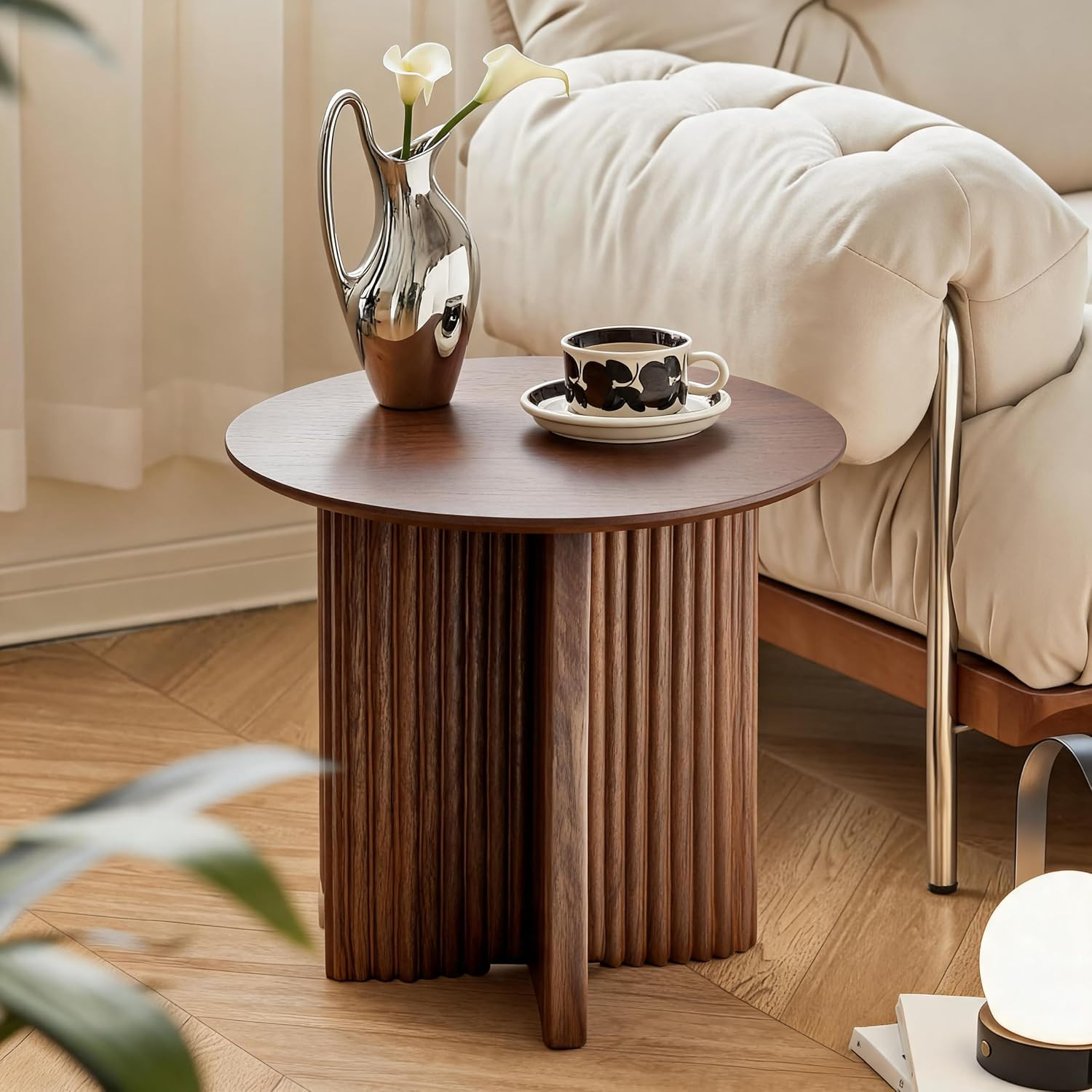 Lingyun 19" Round Side Table,Mid Century Modern End Table，Living Room Side Table with Cross Pedestal Base for Small Spaces（Walnut | Amazon (US)