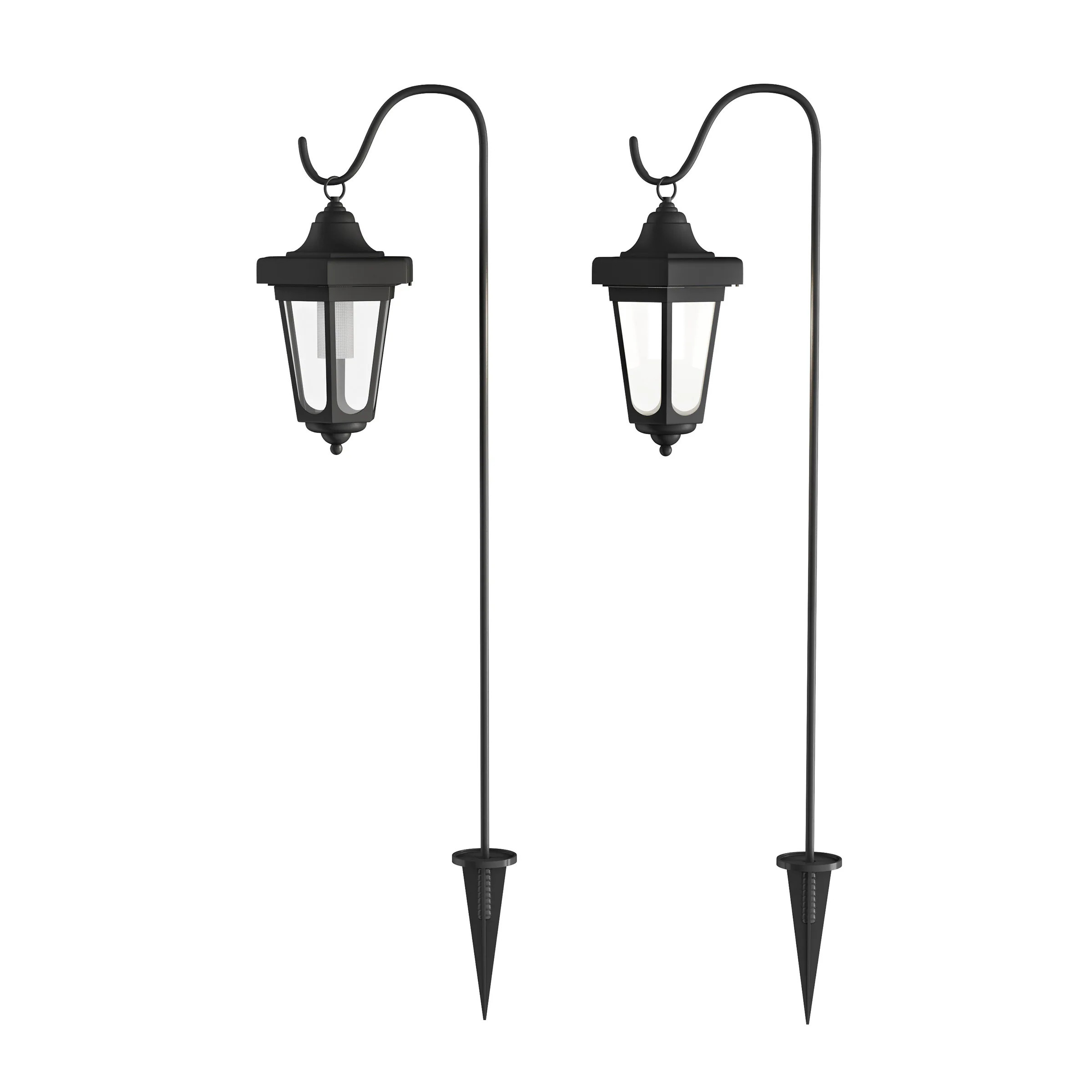 Nature Spring Set of 2 Waterproof LED Solar Lanterns with Shepherd Hooks 10 -Lumens 1 -Watt Black... | Lowe's