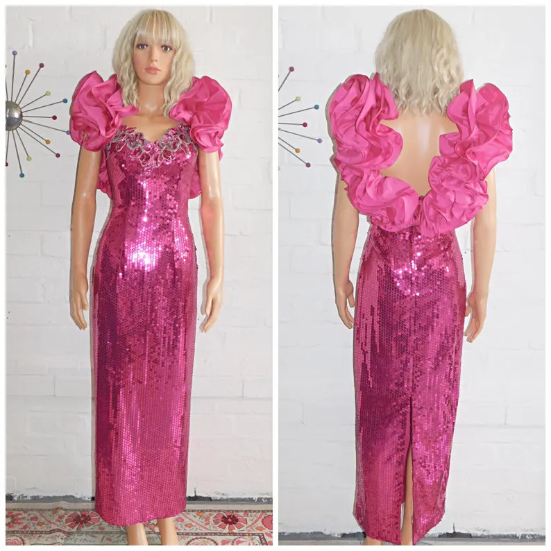 Vintage 80s Pink SEQUINNED ORIGAMI Ruffled Prom Party Dress DISCO 8 S 1980s Extreme Cocktail Even... | Etsy (Global)