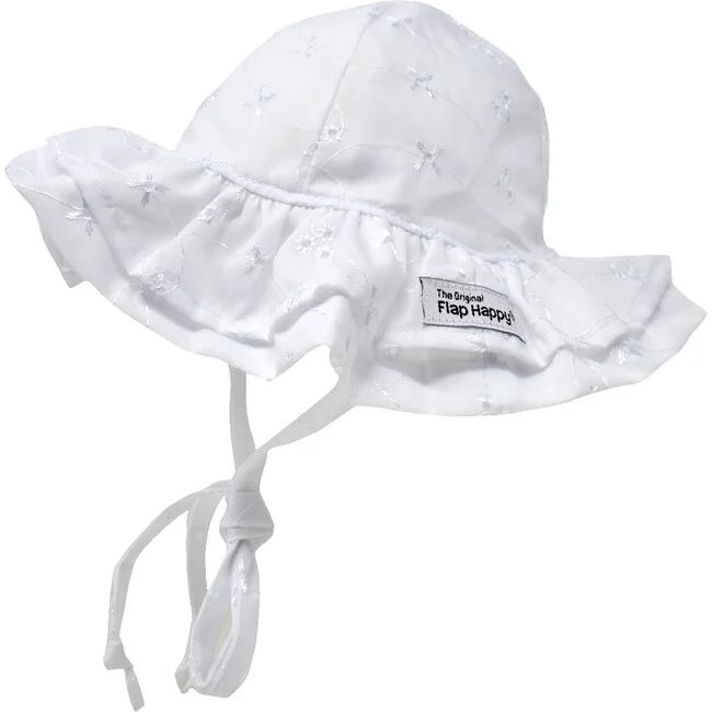 UPF 50 Double Ruffle Hat, White Eyelet | Maisonette