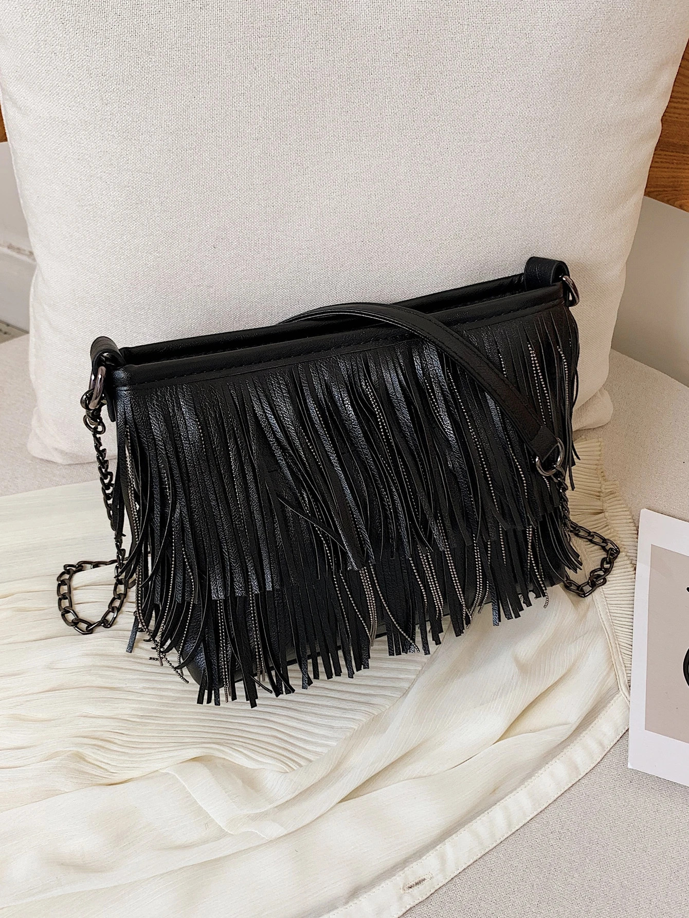Minimalist Fringe & Chain Decor Square Bag | SHEIN