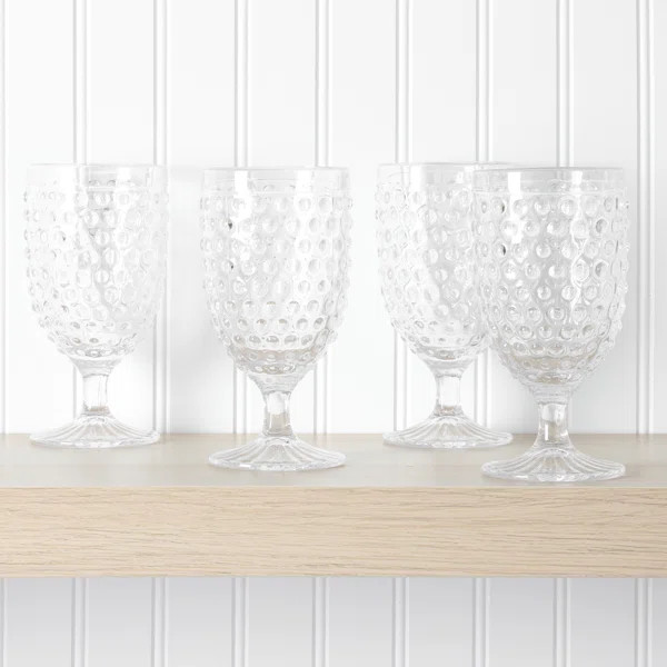 Martha Stewart Chauncey 4-Pack 14.2 oz Hobnail Handmade Glass Goblet - Pink | Wayfair North America