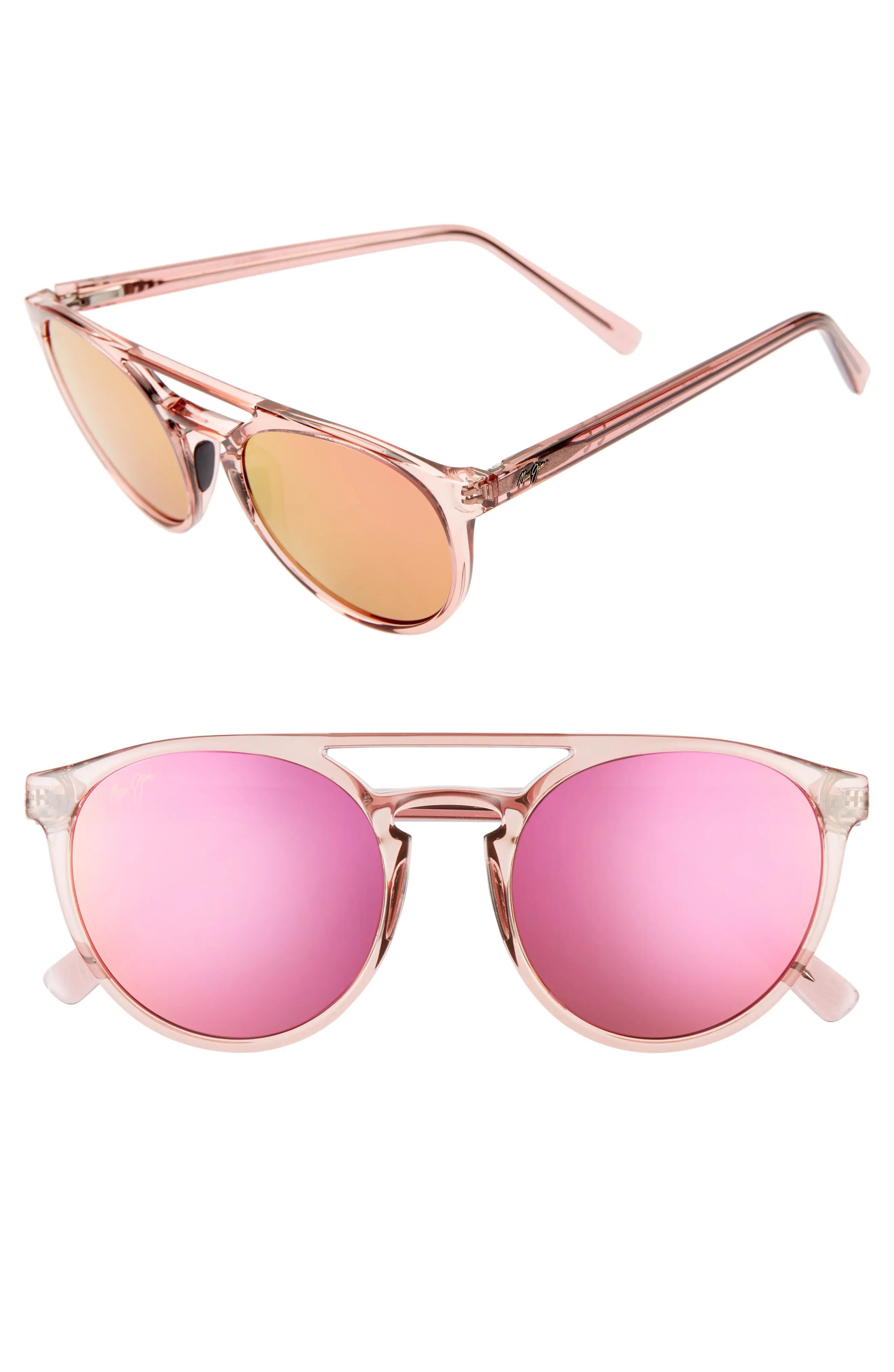 Women's Maui Jim Ah Dang! 52mm Polarizedplus2 Flat Top Sunglasses - Transparent Pink/ Maui Sunrise | Nordstrom