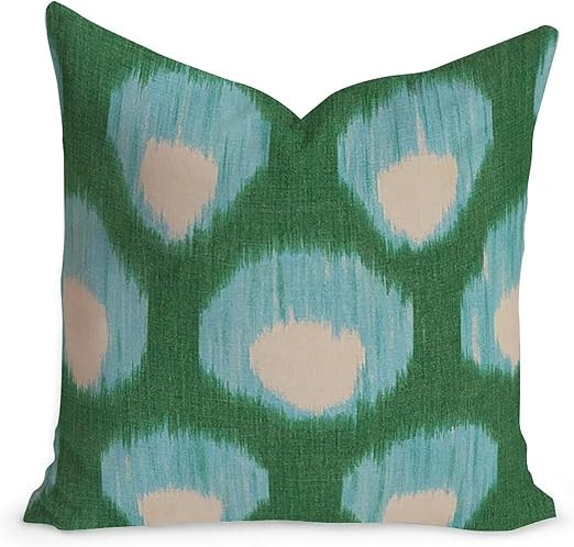 MangGou Peacock Green and Aqua Bukhara Ikat Cushion Cover Home Decor Sofa Pillows with Zipper Hid... | Amazon (US)