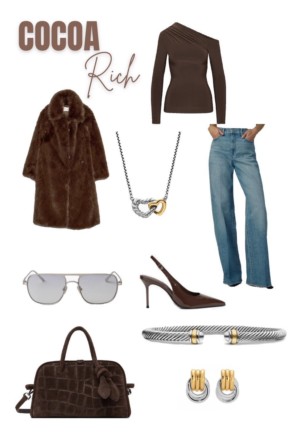 Brown is the color of the fall 2025 season! Create this luxurious monochromatic look with a fur coat, wide leg pants, and gold accents #ltkstyletip 

#LTKItBag #LTKStyleTip