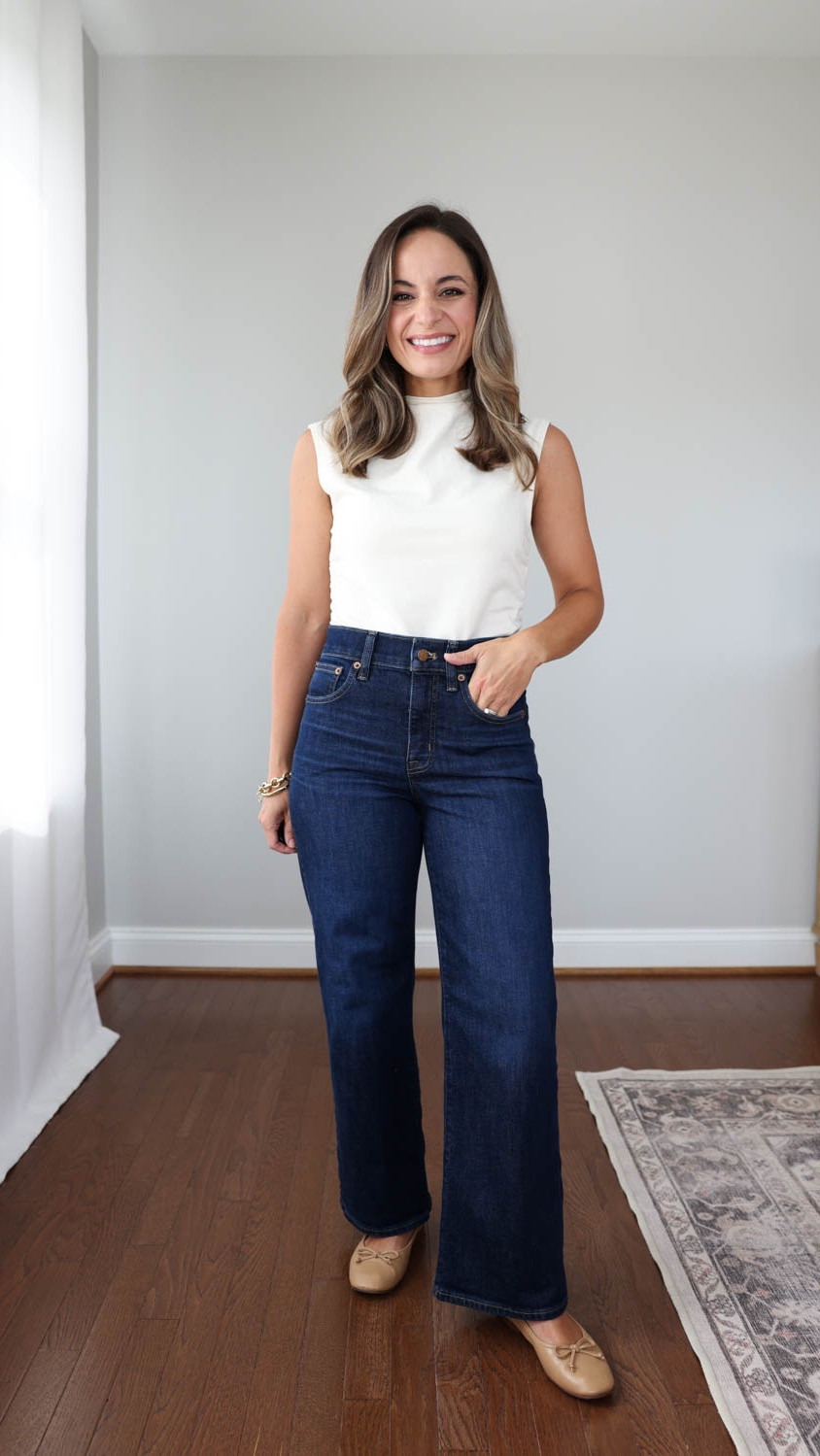 Three pairs of jeans with a 25” and under inseam for petites! 

J.Crew Factory Cropped Wide Leg - classic shown here 

Petite 24 - 10” rise 24.5” inseam 
Classic 24 - 10” rise 26.5” inseam 

Top (Quince): xs - exact color not available 
Shoes (Sam Edelman): true to size 

Petite jeans, jeans review

#LTKPetite