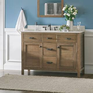 Stanhope 49 in. W x 22 in. D Reclaimed Oak Single Vanity with Crystal White Engineered Stone Vani... | The Home Depot