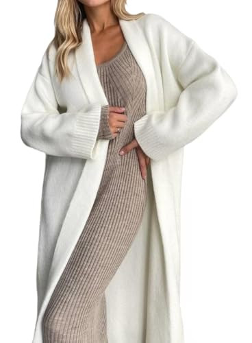 Womens Long Cardigan Sweaters Chunky Oversized Open Front Slouchy Knit Casual Long Coatigan Sweater Jacket Coat White | Amazon (US)
