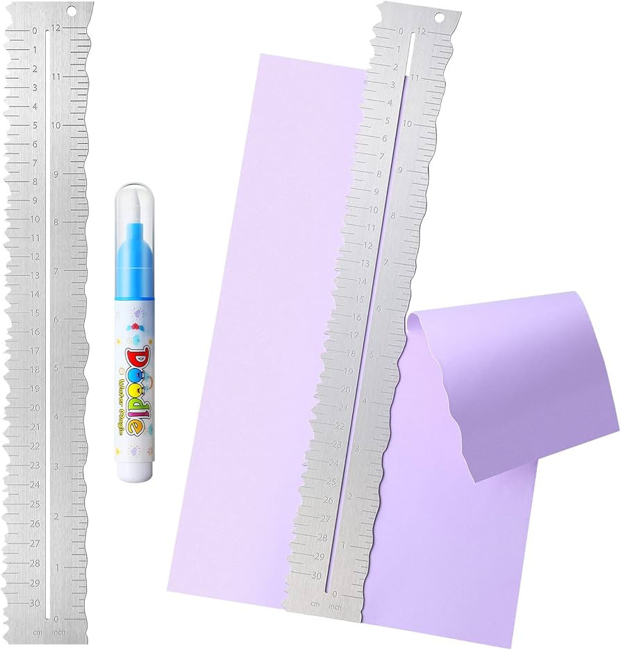 2 Pcs Metal Paper Tearing Ruler Deckle Edge Ruler Craft Ruler for Cutting Paper Stainless Steel 1... | Amazon (US)