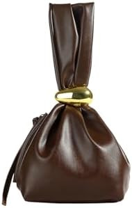 OYOANGLE Women's Mini Leather Bucket Bags Top Handle Purse Metallic Buckle Handbags Hobo Bag | Amazon (US)