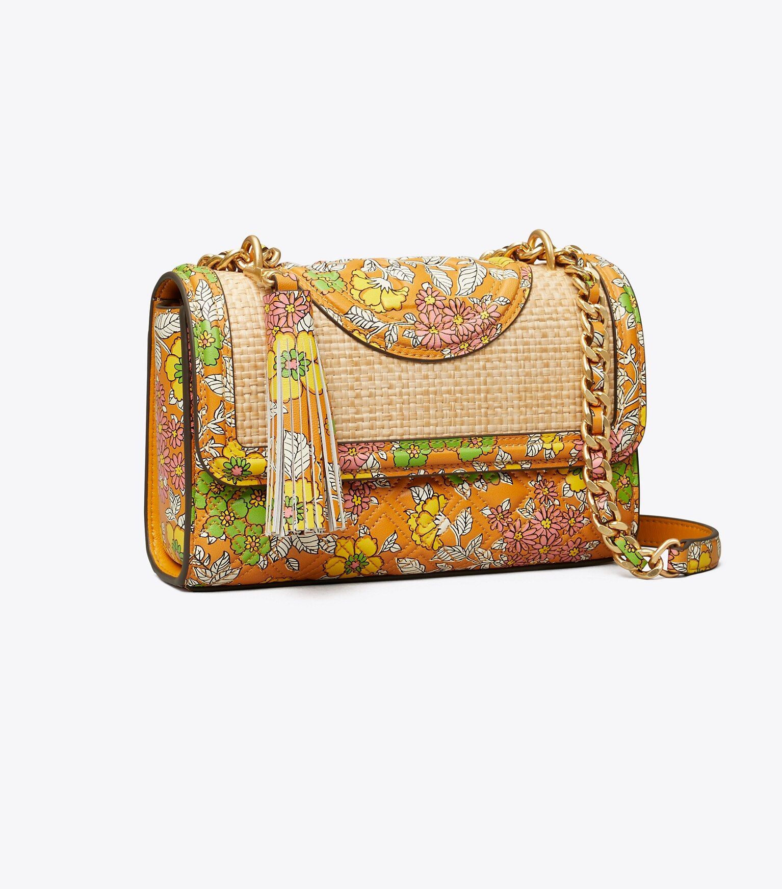 Fleming Printed Straw Small Convertible Shoulder Bag | Tory Burch (US)