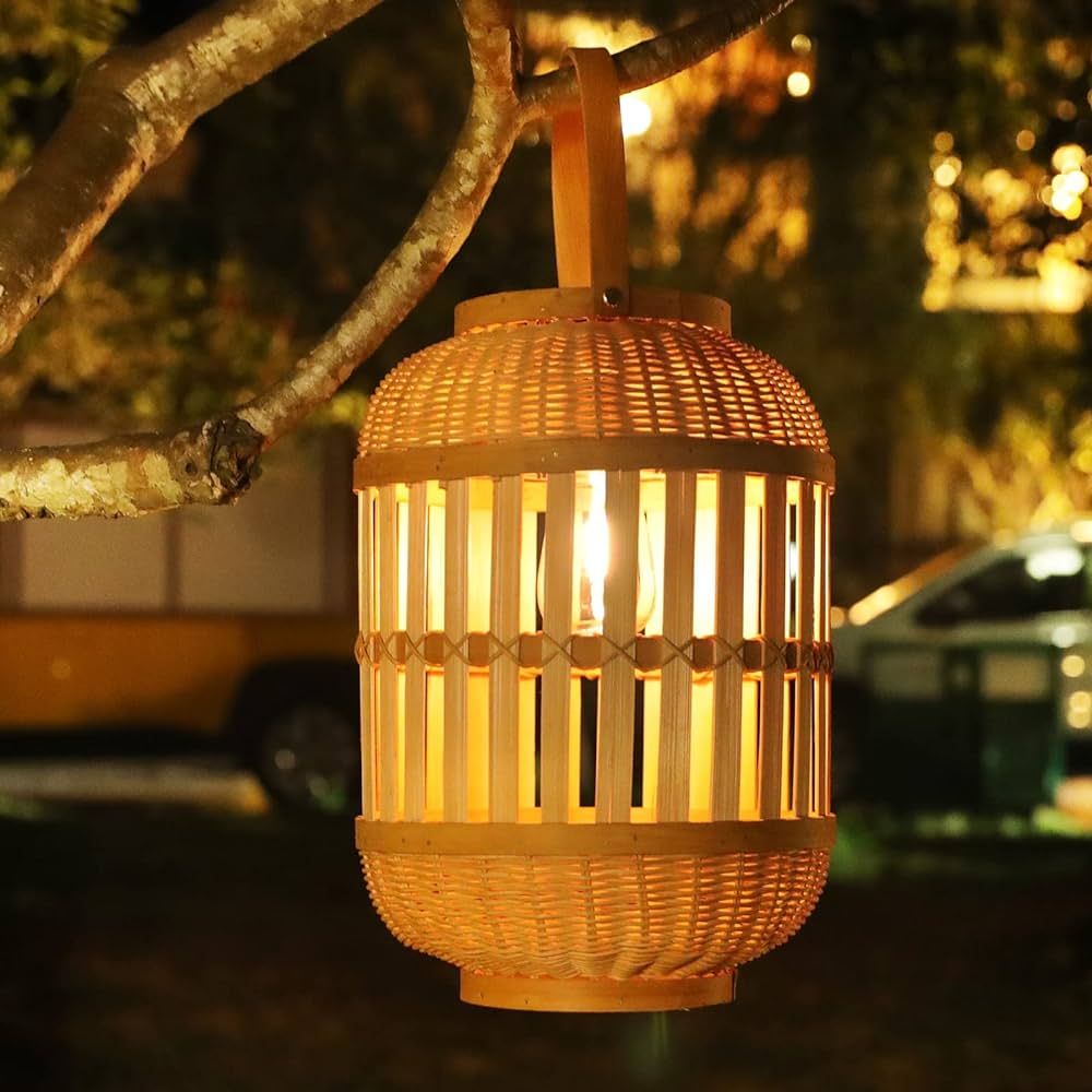 Solar Lanterns Lights, Rattan Bamboo Lamp Solar Rattan Table Lamp Waterproof for Patio Yard Garde... | Amazon (US)