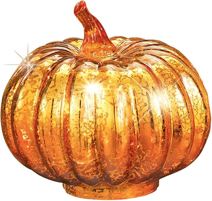 Collections Etc. Light-Up Faux Mercury Glass Pumpkin with Orange Foil and 6 LED Flickering Lights | Amazon (US)