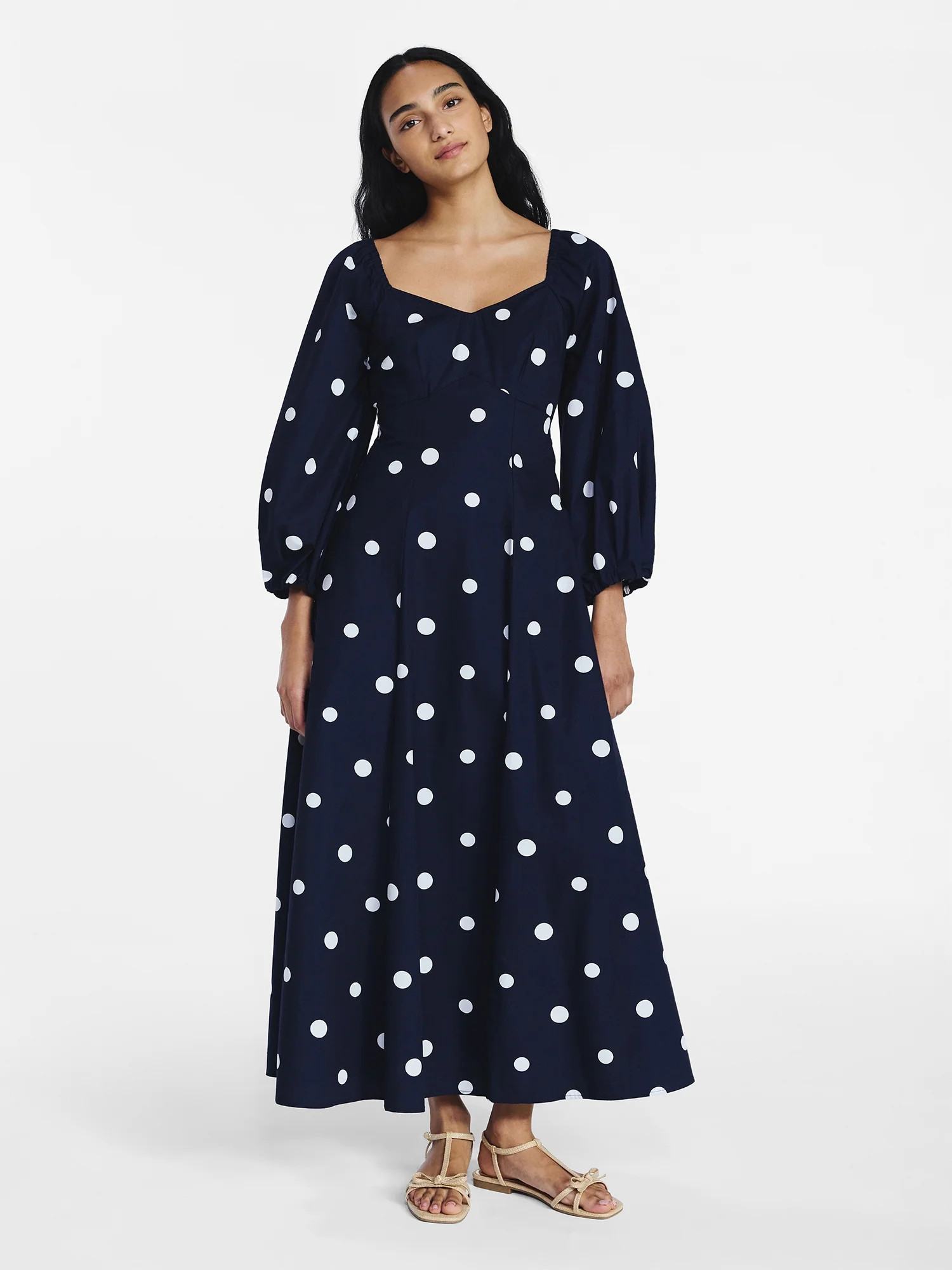 Free Assembly Women's and Women's Plus Cotton Polka Dot Maxi Dress with Puff Sleeves, Size-XS-4X | Walmart (US)