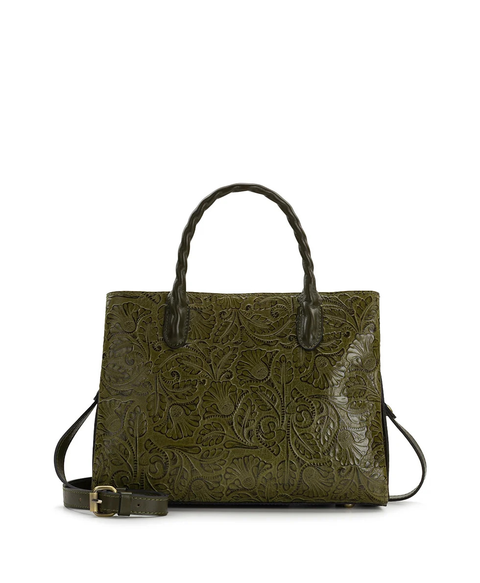 Genovese Satchel | Brazilian Supple Tooled | Olive | Patricia Nash Designs