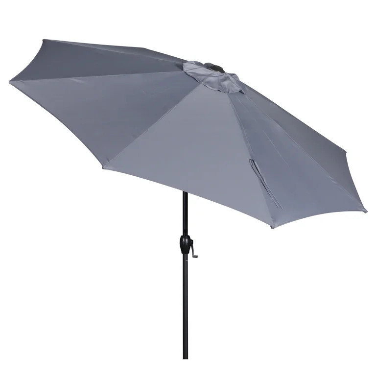 Mainstays 9ft Grey Round Outdoor Tilting Market Patio Umbrella with Crank - Walmart.com | Walmart (US)