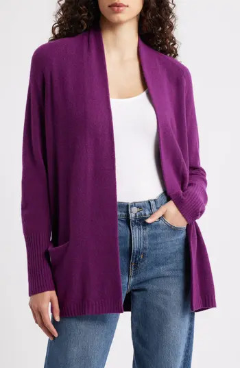 Caslon® Open Front Cardigan in Purple Dark at Nordstrom Rack, Size Small | Nordstrom Rack